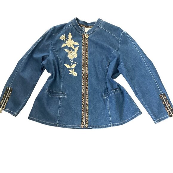 Yi Lin Oriental Embroidered Denim Zip Shacket/Jacket Plus Sz 1X #200N - Picture 1 of 9